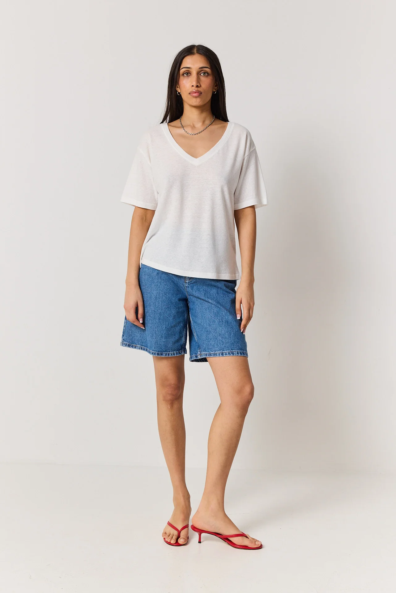 T-shirt V linen white - Image 4